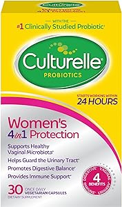 Culturelle 4-in-1 Probiotics for Women, Daily Probiotic & Prebiotic Supplement to Support Vaginal Health, Digestive Health, Immune Health, Occasional Diarrhea, Gas & Bloating Relief, Non-GMO, 30 Count