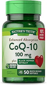 CoQ10 100mg | 50 Softgels | Enhanced Absorption Supplement | Plus Black Pepper Extract | Non-GMO and Gluten Free Formula | by Nature's Truth