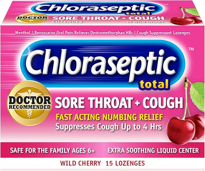 Chloraseptic Total Sore Throat + Cough Lozenges, Wild Cherry, 15 Count, 1   