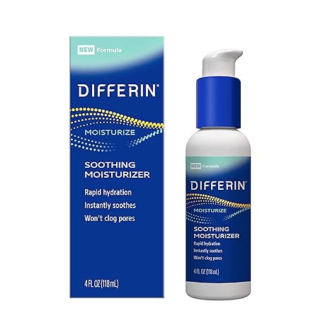 Differin Face Moisturizer, Soothing Lotion for Face and Body, Gentle Skin Care for Acne Prone Sensitive Skin, 4 oz  