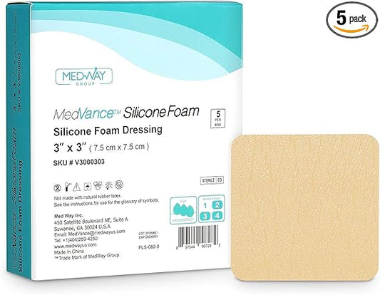 MedVance TM Silicone - Silicone Adhesive Foam Absorbent Dressing, 3"x3", Box of