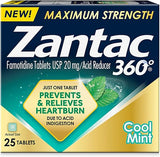 Zantac 360 Maximum Strength, Cool Mint, 25 Count, Heartburn Prevention & Relief, 20mg Tablets