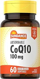 CoQ10 100mg | 60 Absorbable Softgels | with Black Pepper Extract | Non-GMO and Gluten Free Supplement | by Sundance