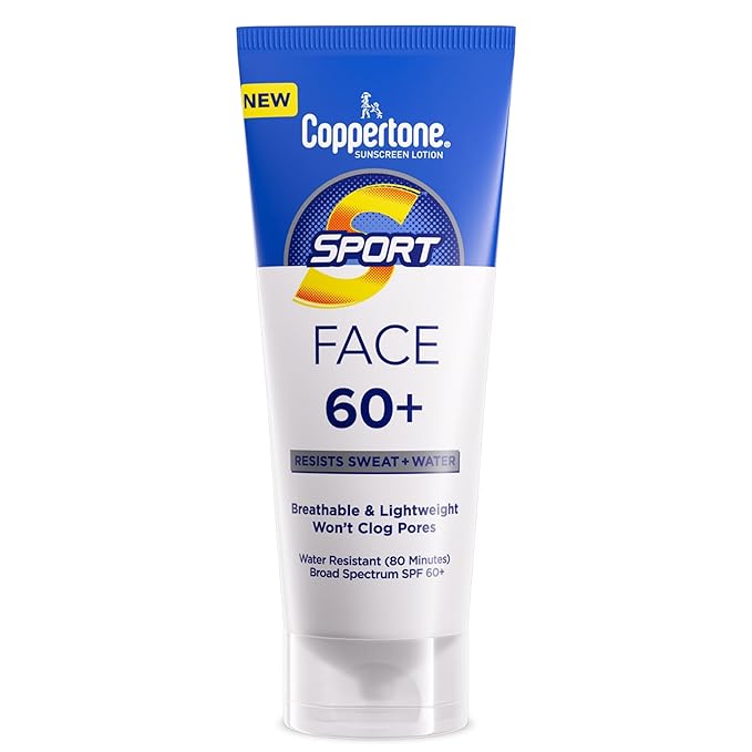 Coppertone Sport Face Sunscreen Lotion SPF 60+, Water Resistant Sunscreen, Broad Spectrum SPF 60+ Sunscreen, 2.5 Fl Oz Tube