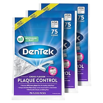 DenTek Cross Flosser Plaque Control Floss Picks, X-Shaped Floss, 75 Count
