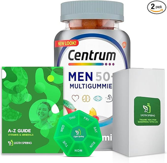 Centrum Silver Men 50+ Gummies, 80 Count Multivitamin Supplement, Assorted Fruit, Multimineral Supplement, Vitamin D3, with Weekly Pill Organizer, A to Z Ligth&Spring Guide (4 items)