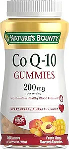 Nature's Bounty CoQ10 Gummies, Supports Heart Health, CoQ10 200 mg per serving, 60 Gummies, Peach Mango Flavour