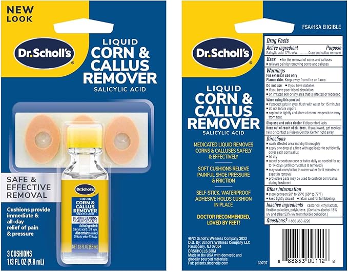 Dr. Scholl's LIQUID CORN & CALLUS REMOVER, 0.33 Ounce // Removes Corns & Calluses Fast with Cushions That Provide Protection Against Shoe Pressure and Friction for All-Day Pain Relief