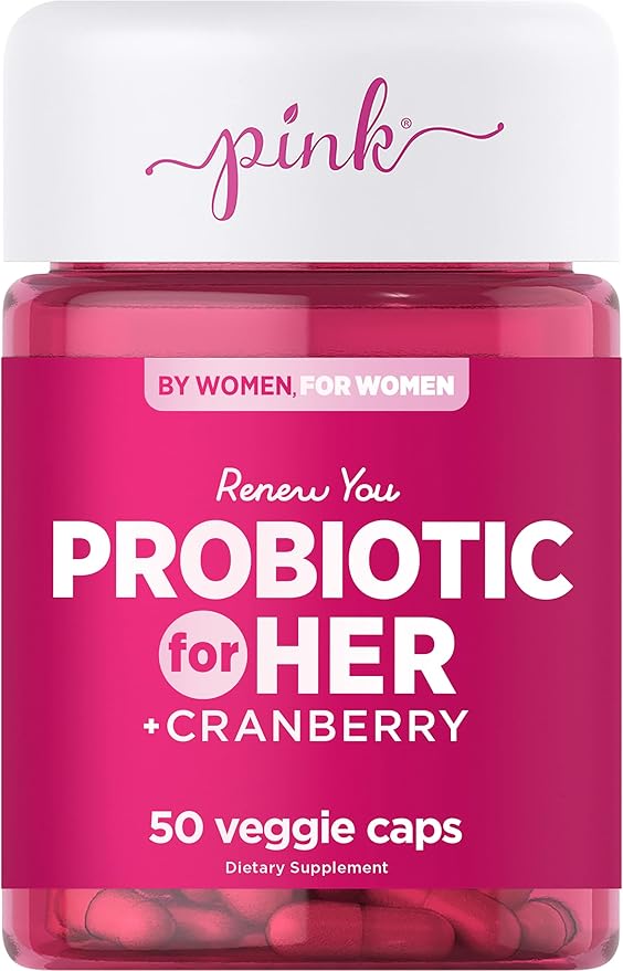 PINK Probiotics for Women | Digestive Health Support | 50 Veggie Capsules | 5 Billion CFU | Plus Cranberry | Vegetarian, Non-GMO & Gluten Free Supplement