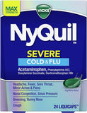 Vicks NyQuil Severe Cold, Flu, & Congestion Medicine, 24 Liquicaps, Maximum Strength, 24Count