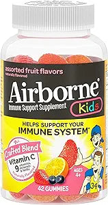 Airborne Kids Assorted Fruit Flavored Gummies, 42 count - 500mg of Vitamin C and Minerals & Herbs Immune Support   