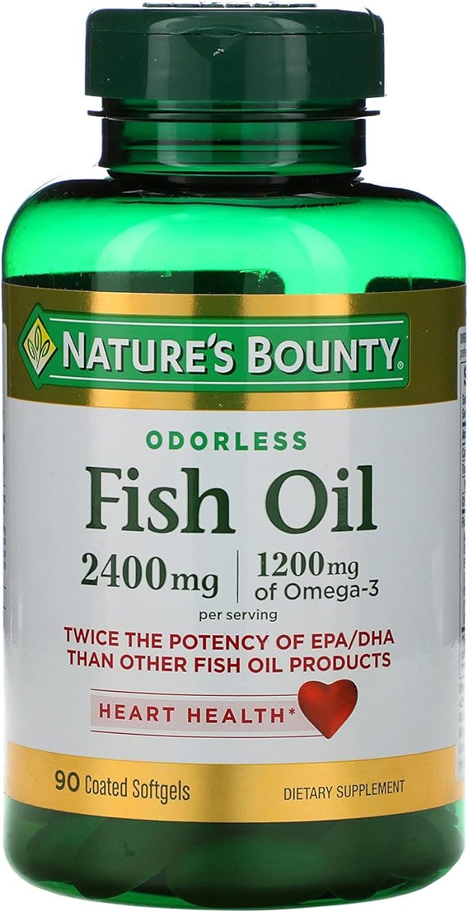 Nature's Bounty Fish Oil, Supports Heart Health, 2400mg, Coated Softgels, 90 Ct.