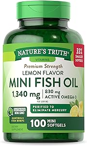 Mini Fish Oil Omega 3 | 1340 mg | 100 Softgels | Burpless Lemon Flavor Pills | Non-GMO & Gluten Free Supplement | by Nature's Truth