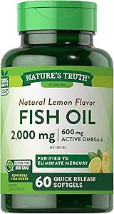 Fish Oil 2000 mg Softgels | 60 Count | Burpless, Lemon Flavor Pills | Non-GMO and Gluten Free Omega 3 Supplement | by Nature's Truth