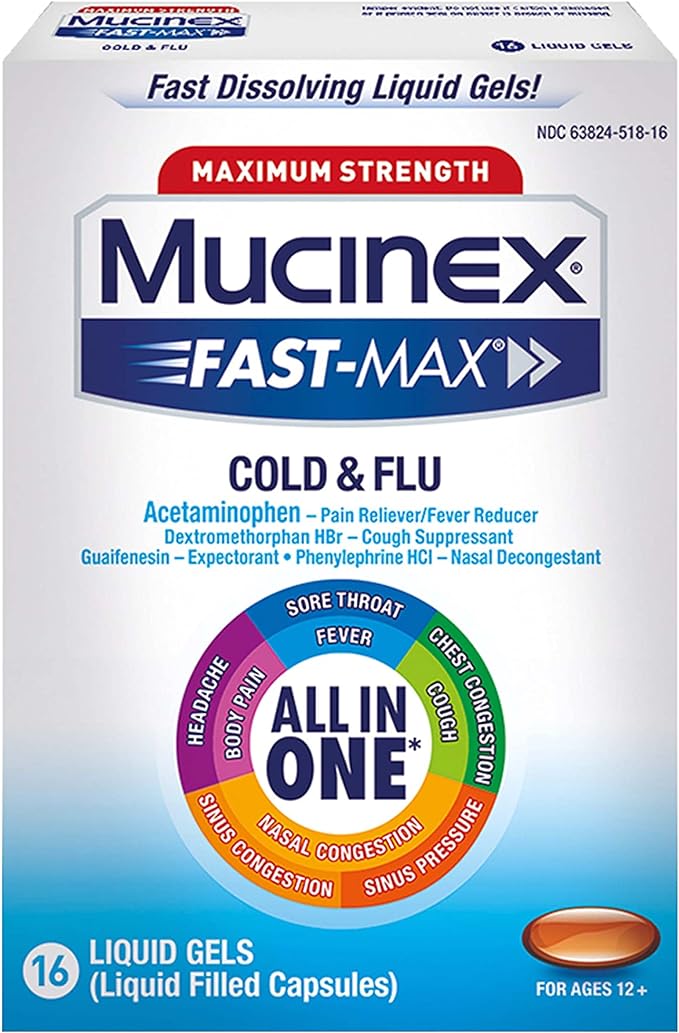 Mucinex Maximum Strength Fast-Max Cold & Flu All-In-One Liquid Gels, 16ct  