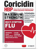 Coricidin HBP Maximum Strength Multi-Symptom Flu Tablets For Body Aches, Body Pains Cold and Cough Relief: Flu Medicine for Adults with High Blood Pressure - 24 Count