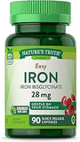 Easy Iron Supplement 28 mg | 90 Capsules | Iron Bisglycinate | Non-GMO, Gluten Free | by Nature's Truth