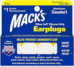 Mack? Pillow Soft Silicone Earplugs ·2 Pair ·The Original Moldable Silicone Putty Ear Plugs for Sleeping, Snoring, Swimming, Travel, Concerts and Studying