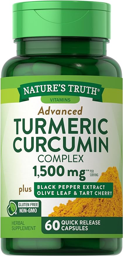 Nature's Truth Turmeric Curcumin 1500 mg | 60 Capsules | with Black Pepper Extract, Olive Leaf & Tart Cherry | Non-GMO, Gluten Free Supplement