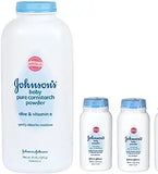 Johnson's Pure Cornstarch Baby Powder 15 Oz + Johnson's Pure Corstarch Travel Size 1.5 Oz, 2 pk