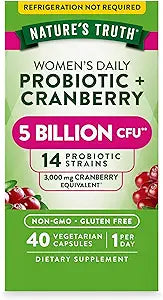 Nature's Truth Probiotics for Women | 5 Billion CFUs Daily | 40 Vegetarian Capsules | with Cranberry | Non-GMO & Gluten Free | No Refrigeration Needed