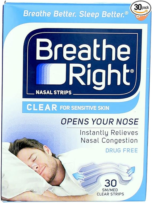 BREATHE RIGHT NASAL STRIPS,CLEAR,SM/MED, 30 CT