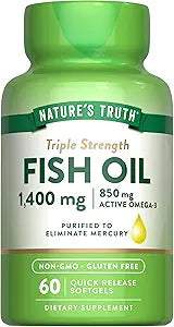 Nature's Truth Triple Strength Fish Oil Softgels | 1400 mg | 60 Count | Active Omega 3 | Non-GMO & Gluten Free Supplement