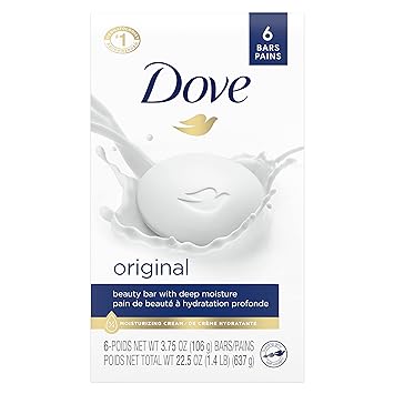 Dove Beauty Bar Gentle Skin Cleanser Moisturizing for Gentle Soft Skin Care Original Made With 1/4 Moisturizing Cream 3.75 oz, 6 Bars