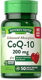 Nature's Truth CoQ10 200 mg Softgels | 50 Count | Enhanced Absorption Supplement | Plus Black Pepper Extract | Non-GMO, Gluten Free