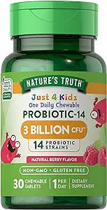 Probiotics for Kids | 30 Chewable Tablets | 3 Billion CFUs | Berry Flavor | Non-GMO & Gluten Free Supplement | by Nature's Truth