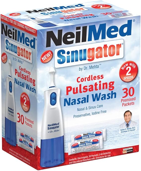 NeilMed Sinugator Cordless Pulsating Nasal Wash Kit with One Irrigator, 3 AA