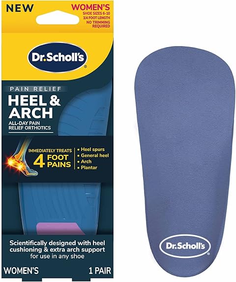 Dr. Scholl's Heel & Arch Support Insoles - All Day Pain Relief, ? Length Shoe Inserts, Women's Size 6-10, 1 Pair