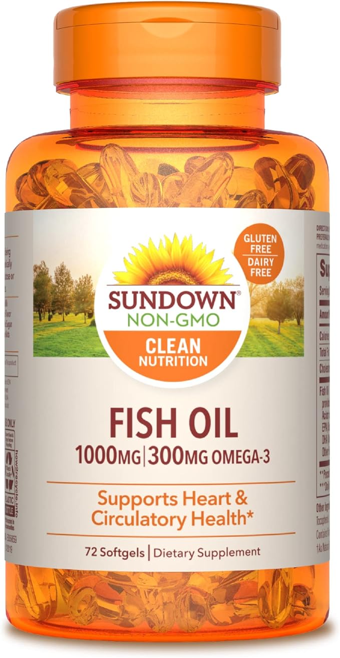 Sundown Fish Oil 1000 mg, Supports Heart Health, 72 Softgels  