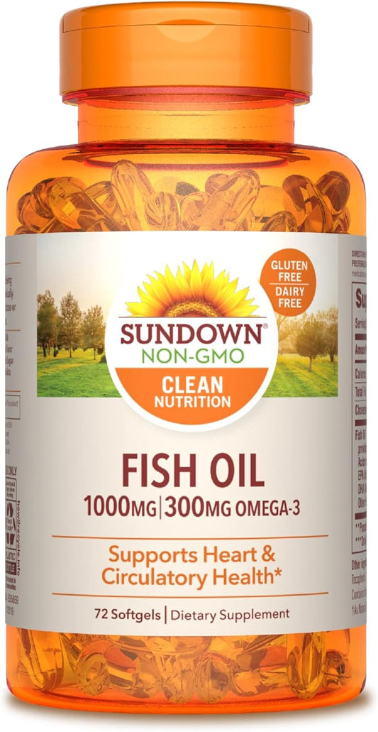 Sundown Fish Oil 1000 mg, Supports Heart Health, 72 Softgels  