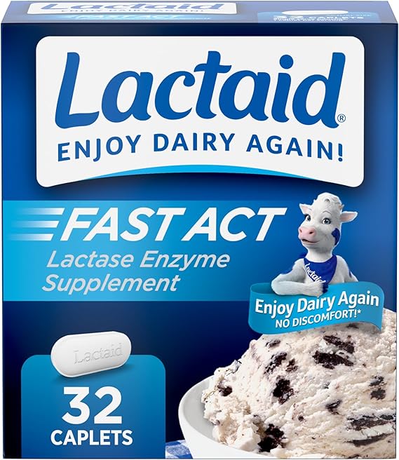 Lactaid Fast Act Lactose Intolerance Relief Caplets with Lactase Enzyme to Prevent Gas, Bloating & Diarrhea Due to Lactose Sensitivity, Ideal for Travel & On-The-Go, 32    of 1-count