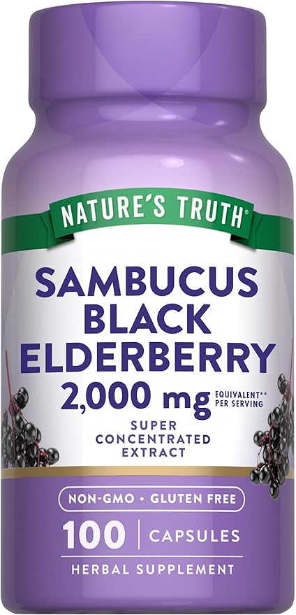 Nature's Truth Black Elderberry Capsules | 100 Count | Super Concentrated Sambucus Extract | Non-GMO and Gluten Free Supplement