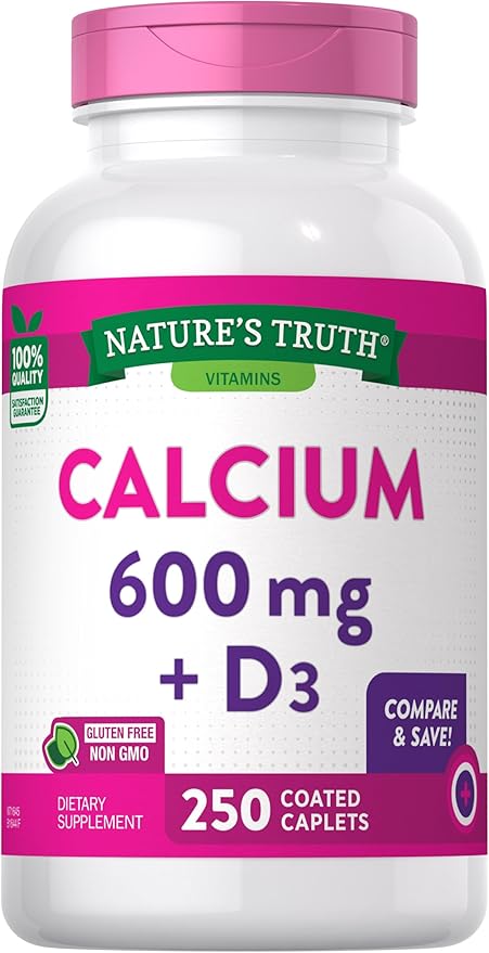 Nature's Truth Calcium 600 mg with Vitamin D3 | 250 Tablets | Calcium Carbonate Supplement | Vegetarian, Non-GMO & Gluten Free