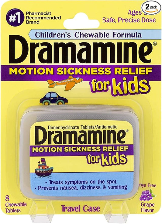 Dramamine Motion Sickness Relief for Kids, Grape Flavor,8 Count