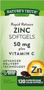 Nature's Truth Zinc with Vitamin C | 50mg | 120 Softgels | Non-GMO & Gluten Free Supplement