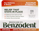 Benzodent Dental Pain Relieving Cream for Dentures and Braces, 0.25 oz tube