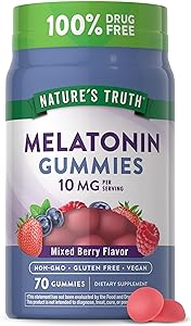 Melatonin Gummies 10mg | 70 Count | Berry Flavor | Vegan, Non-GMO, and Gluten Free Supplement | by Nature's Truth