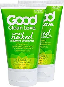 Good Clean Love Almost Naked Organic Water-Based Lube, Personal Lubricant with Aloe Vera, Safe for Adult Toys & Condoms, pH-Balanced, Intimate Wellness Gel for Men & Women, 4 Oz