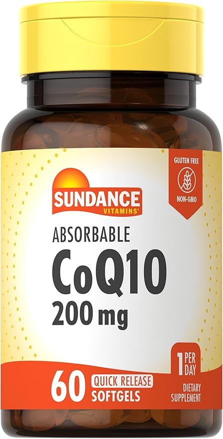 CoQ10 200mg | 60 Quick Release Softgels | with Black Pepper Extract | Non-GMO and Gluten Free Supplement | by Sundance