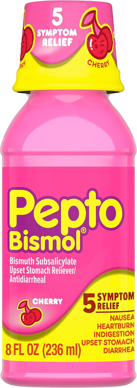 Pepto Bismol Liquid for Nausea, Heartburn, Indigestion, Upset Stomach and Diarrhea Relief, Cherry Flavor 8 oz