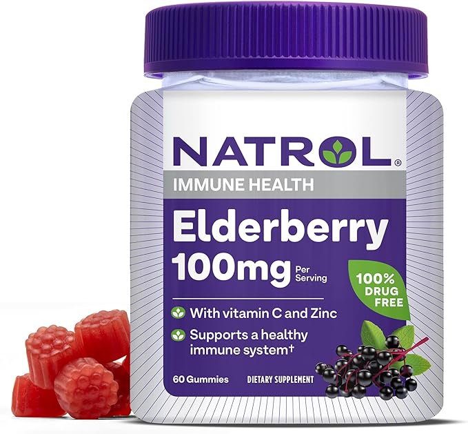 Natrol Elderberry 100mg Gummies for Immune Health Support, 60 Berry-Flavored Gummies, 30 Day Supply