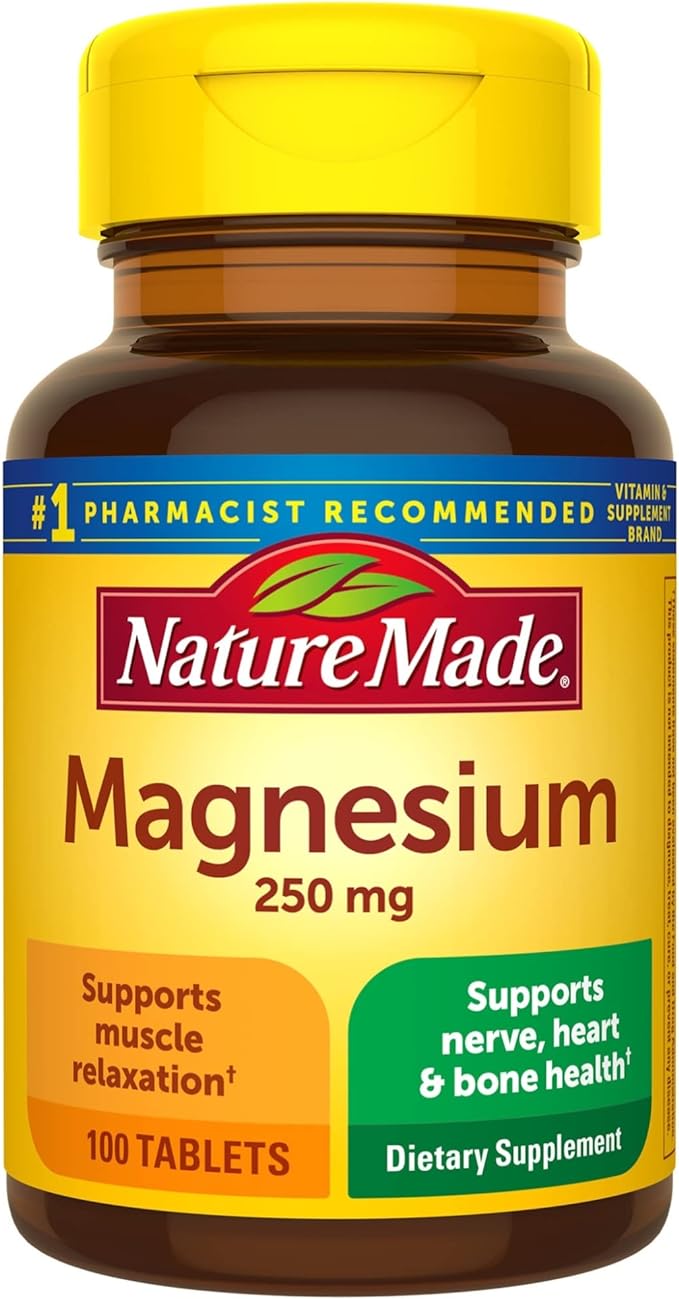 Nature Made Magnesium Oxide 250 mg, Magnesium Supplement for Muscle, Heart, Bone and Nerve Health Support, 100 Tablets, 100 Day Supply