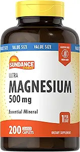 Magnesium 500mg | 200 Caplets | Essential Mineral Supplement | Vegetarian, Non-GMO, and Gluten Free Formula | by Sundance