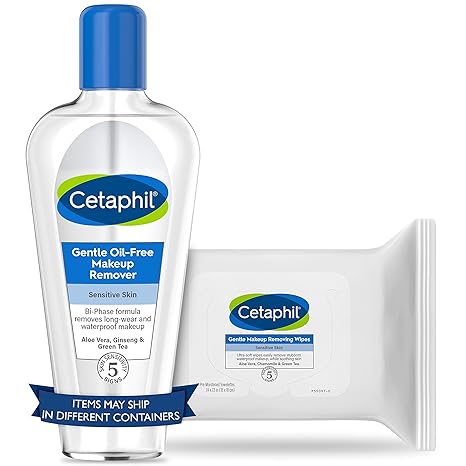 Cetaphil Makeup Remover Bundle - Gentle Waterproof Makeup Remover, Oil-Free 6 oz and Gentle Makeup Removing Face Wipes, Fragrance and Alcohol Free, 25 Count