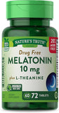 Melatonin 10 mg + L-Theanine | 72 Tablets | Maximum Strength | Vegetarian, Non-GMO, Gluten Free | by Nature's Truth.