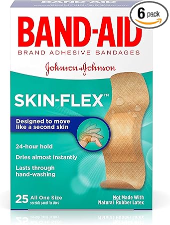 Band-Aid Brand Skin-Flex Adhesive Bandages, All One Size, 25 Bandages Per Box (6 Boxes)
